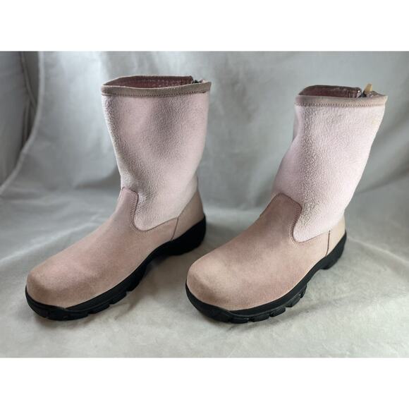 Lands End Pink Suede Winter Boots Fleece Lined Mid Calf Size 8.5 B Zip Closure - Picture 2 of 9